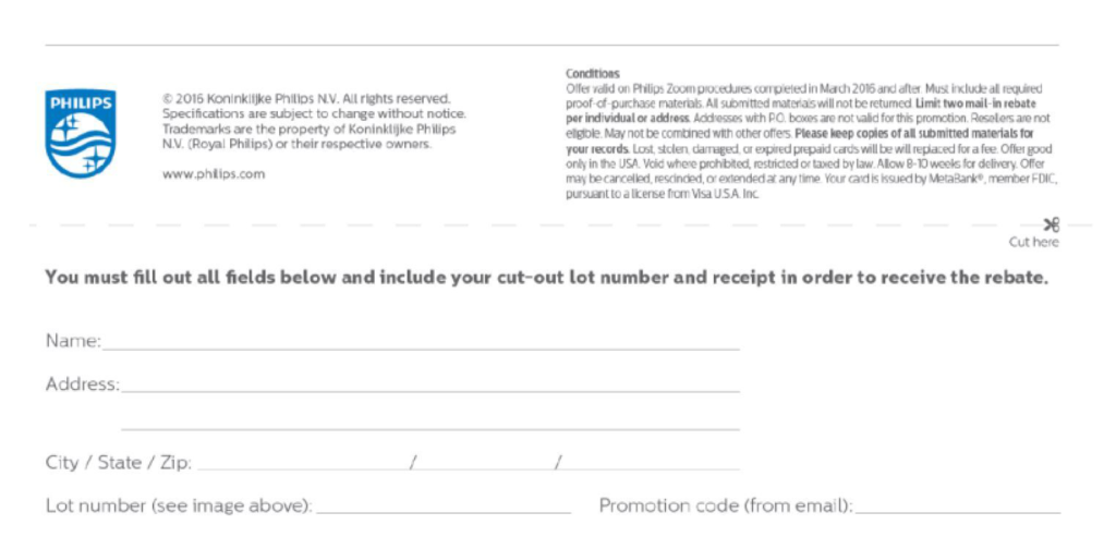 Sample of Philips Zoom procedures rebate form